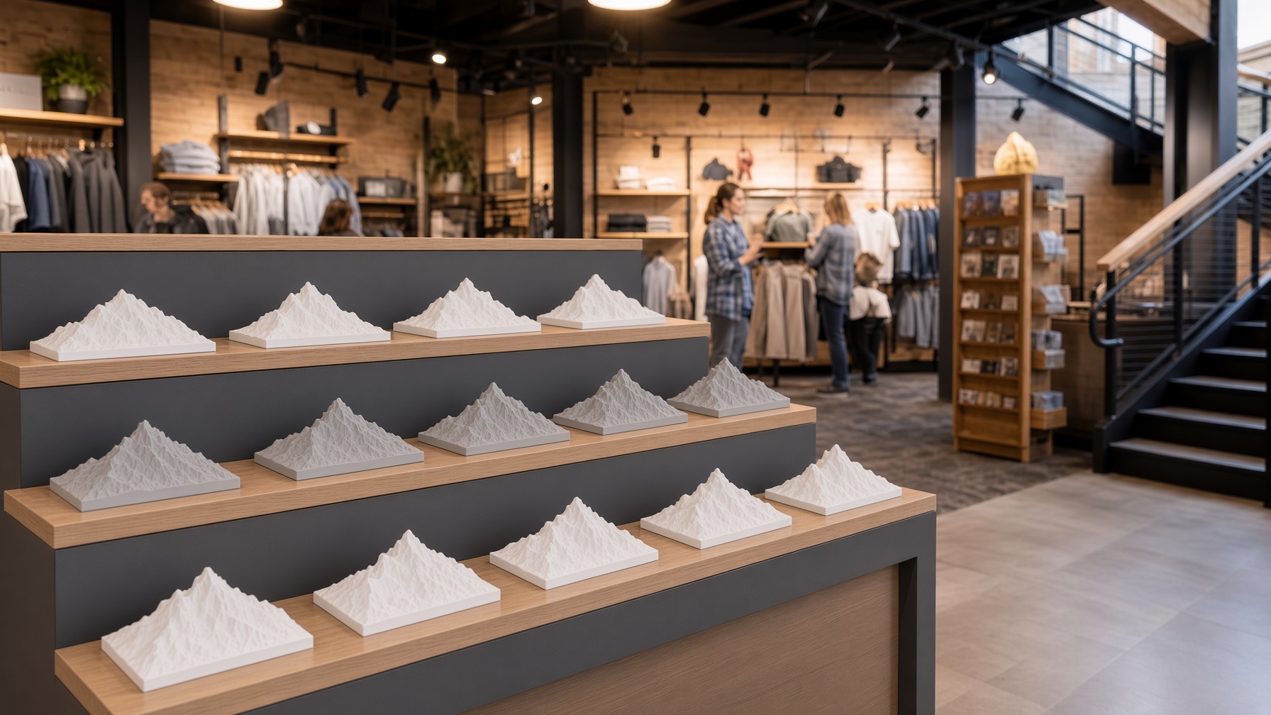 Mountain models on a resort shop display